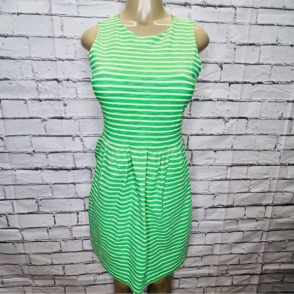 J. Crew Daybreak White Green Striped Dress Career Sleeveless size XS - Picture 1 of 7